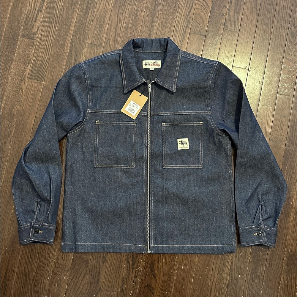 STUSSY - RAW DENIM ZIP UP WORK SHIRT JACKET